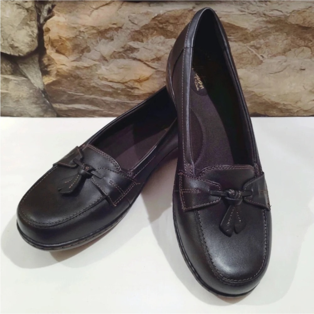 12W Clarks Ashland Bubble Loafer Black Leather Padded Insoles Tassels 12 Wide